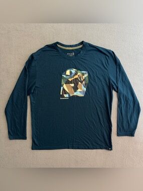 Smartwool Shirt Large Men's Merino Wool Long Sleeve Crew Blue Base Layer Outdoor